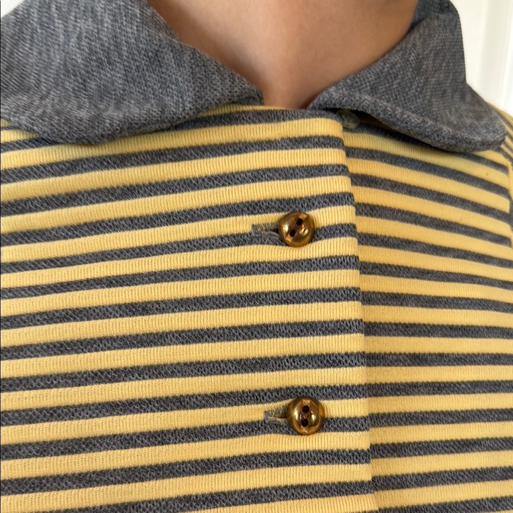 VINTAGE 60s DAVID CRYSTAL striped yellow and gray dress includes belt M L - Picture 9 of 12